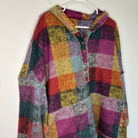 Unbranded Tops - COLORFUL Quarter Button Placket Hoodie Womens 2XL Colorblocked